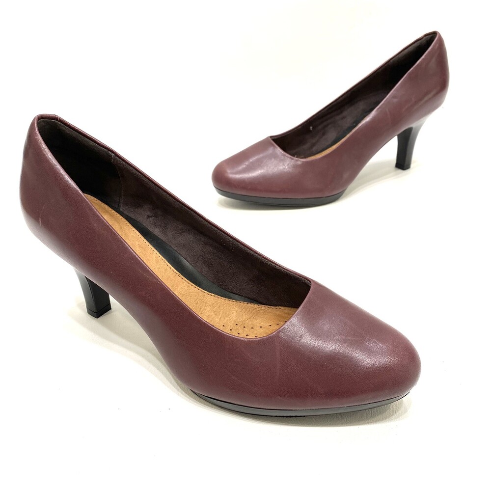 Clarks artisan womens maroon leather classic pumps heels size 10 M GREAT